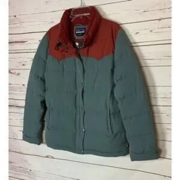 Patagonia Women's XL Extra Large Bivy Burgundy Gray Blue Down Winter Jacket Coat - Picture 1 of 14